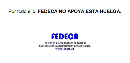 FEDECA NO APOYA LA HUELGA DEL DÍA 29